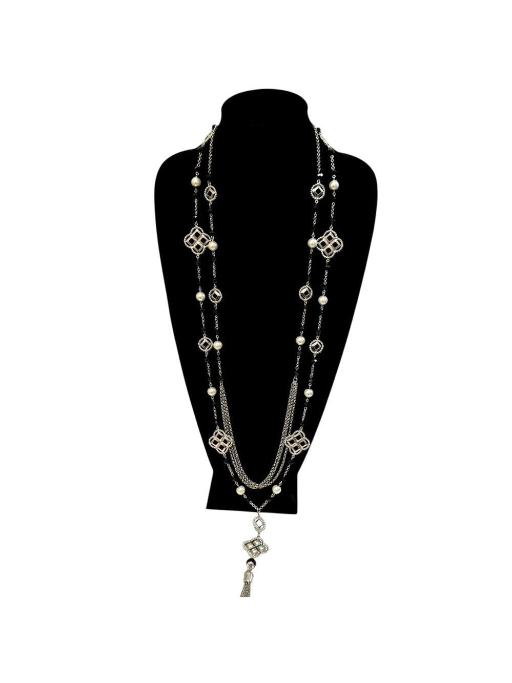 WHBM | Silver & Black Bead Double-strand Convertible Tassel Necklace | NWT